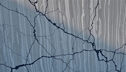 Fototapeta premium Abstract Blue and Gray Wall with Cracks and Dripping Paint
