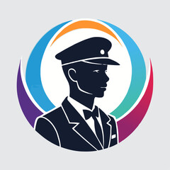 Silhouette of a uniformed man in profile, perfect for security or service industries.