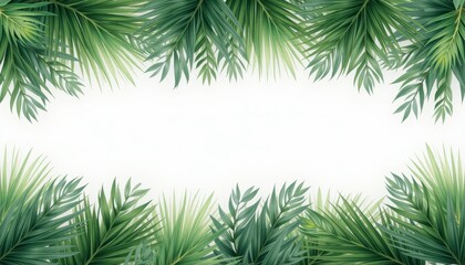  Fresh green palm leaves bordering a white background creating a clean and vibrant natural frame