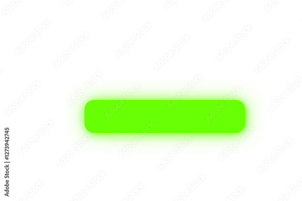 Poster Glowing neon light rectangle button. Rounded green neon shape on a transparent background. Neon frame for your design