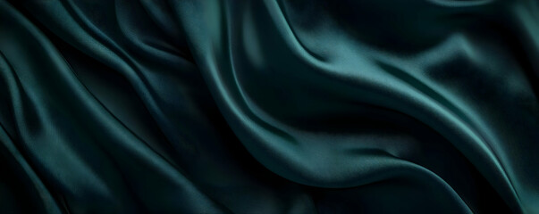 Fototapeta premium Teal silk fabric folds, dark background
