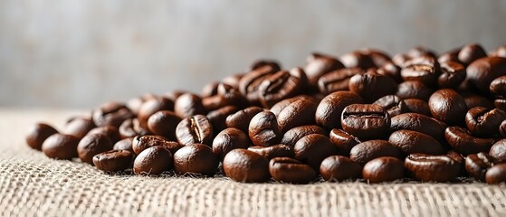 Fototapeta premium Dark Nutty Bitter, Geometric Abstract Pattern Created with Roasted Coffee Beans on Neutral Background