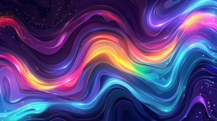 Fototapeta premium Vibrant abstract waves in rainbow colors create mesmerizing flow against dark background, evoking sense of movement and energy