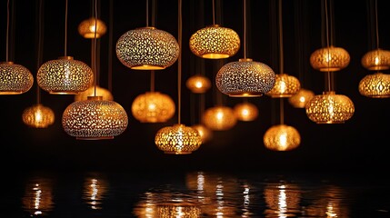 Obraz premium A collection of lanterns with golden intricate patterns