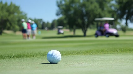 Obraz premium A golf ball is sitting on a green grass field
