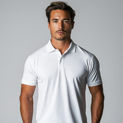 White Polo Shirt Mockup &ndash; Young Man, Studio Shot, Front View