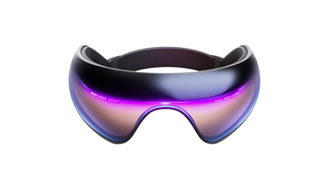 Sleek VR headset with soft shadows, high-tech futuristic design, white background, isolated PNG 