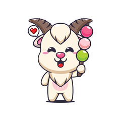 goat mascot cartoon character vector illustration eating dango