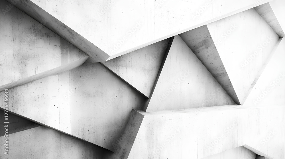 Wall mural abstract white background with texture pattern, layered geometric triangle shapes, white and grey gl