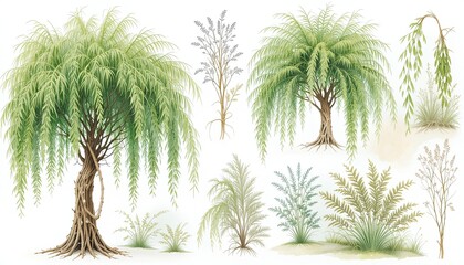 Fototapeta premium Botanical illustrations of willows and grasses nature art indoor detailed gigapixelcgi