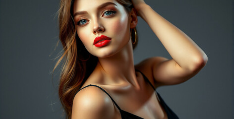 Naklejka premium Stunning Portrait of a Young Woman with Glamorous Makeup