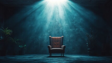 Mysterious empty chair in dimly lit room captivating photography atmospheric design artistic perspective