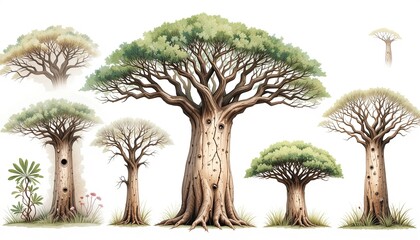 Fototapeta premium Majestic baobab trees nature scene digital artwork tranquil environment aerial view gigapixel cgi