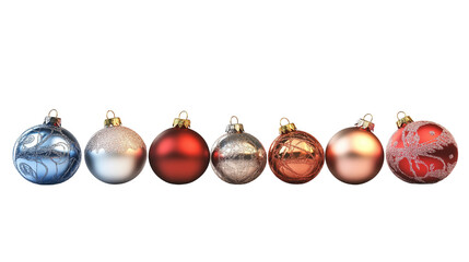 Sparkling Christmas ornaments, detailed reflections, glossy baubles, festive lights softly glowing, isolated PNG on white 