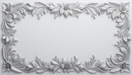  Intricate silver leaf border with delicate patterns on a white backdrop ideal for luxury and elegant settings