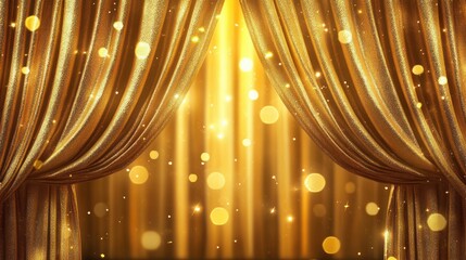 Gold curtains with glowing lights background.