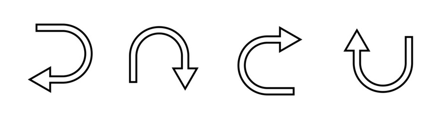 Black arrows set. Curved arrows. Arrow sign set.