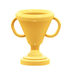Winner's golden cup on transparent background. 3D render in cartoon style.