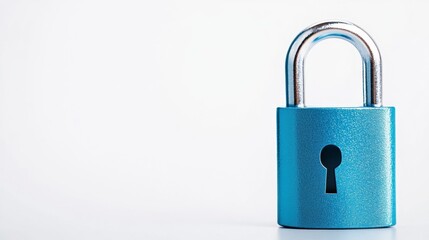 Fototapeta premium Metallic Blue Padlock Symbolizing Data Protection and Cyber Security on White Surface