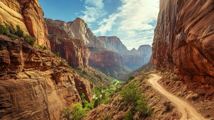 Scenic View of Zion Canyon with Dramatic Red Rock Formations