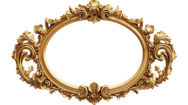 Elegant golden frame with subtle vintage patterns, luxury aesthetic, intricate details, isolated on white PNG 