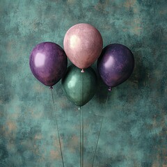 Four Metallic Balloons Against a Textured Teal Background