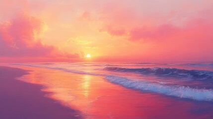Fototapeta premium Beautiful Pink Sunrise Over the Ocean Beach