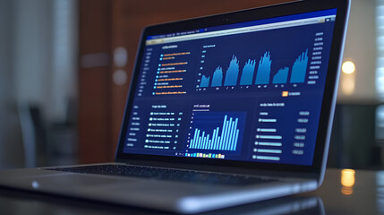 Dashboard finance management on laptop computer analyzing sales data and growth graph chart report. Business planning, strategy and development. Financial accounting. market research, data analysis