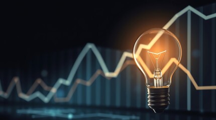 Illuminated Lightbulb with a Glowing Data Graph Background Representing Innovation and Technology