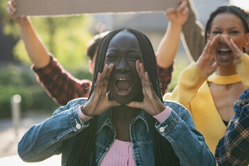Young Black Woman Shouting at Protest for Social Justice