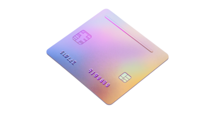 Crisp 3D credit card with embossed numbers and holographic security strip, floating slightly, premium banking concept, isolated on white PNG 