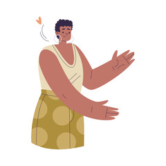Happy Woman Stand with Open Arms as Welcome Hug Gesture Vector Illustration