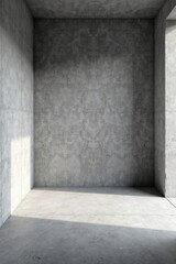 Empty Concrete Room with Natural Light Illumination and Textured Walls
