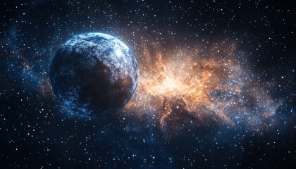 Obraz premium Stunning cosmic scenery featuring a planet and vibrant star formation.