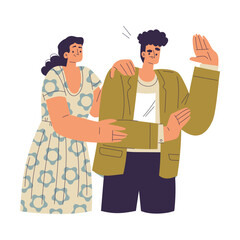 Unwanted Hugs with Man Feel Annoyed from Unwelcome Awkward Touch of Woman Vector Illustration