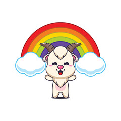 goat mascot cartoon character vector illustration with rainbow