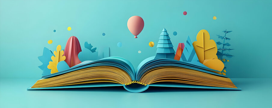 Open book, adventure scene, imagination