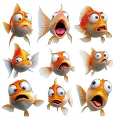 Fototapeta premium Collection of Expressive Goldfish: A Splash of Emotions in Vibrant Aquatic Adventures