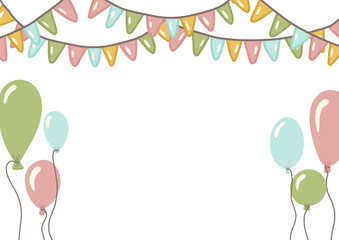 Party celebration background with balloons and bunting flags and copy space in center vector illustration