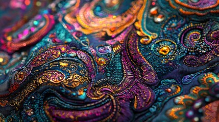 Fototapeta premium Vibrant Colorful Textile Pattern with Intricate Embroidery Details