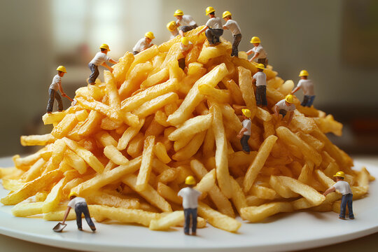 funny situations in the kitchen with toy miniature people, food cooking