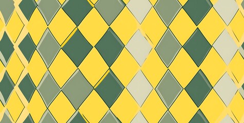 Minimalist Abstract geomatric yellow and green diamond seamless pattern on a yellow background