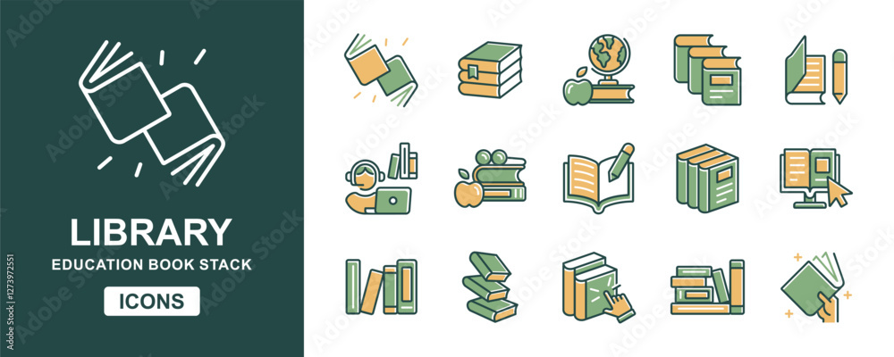 Aufkleber online library book icon set education school course study learning media student read book digital library e-learning document cloud signs vector illustration for web and app