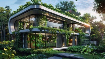 Visualize a modern, futuristic house with sleek, minimalist architecture