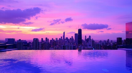 Obraz premium Stunning Sunset Over City Skyline with Colorful Reflections