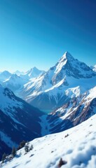 Obraz premium Bokeh effect on a snowy mountain range with abstract blue sky, icy, abstract blue sky