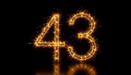 Sparkling Celebration Number Forty-Three: Glowing Firework Numerals on Black Background