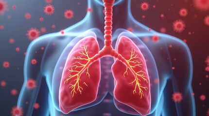 Chronic obstructive pulmonary disease, respiratory diseases, virus infection. 3d illustration. 