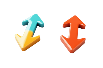 Colorful directional arrows symbolize contrasting choices and movement on a minimalist backdrop isolated on transparent background