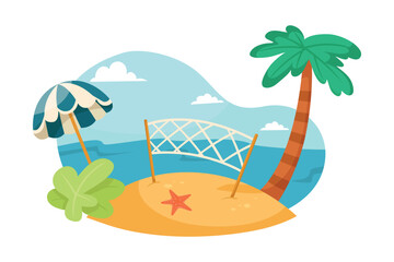 Beach Sandy Island with Palm and Umbrella for Rest Vector Illustration